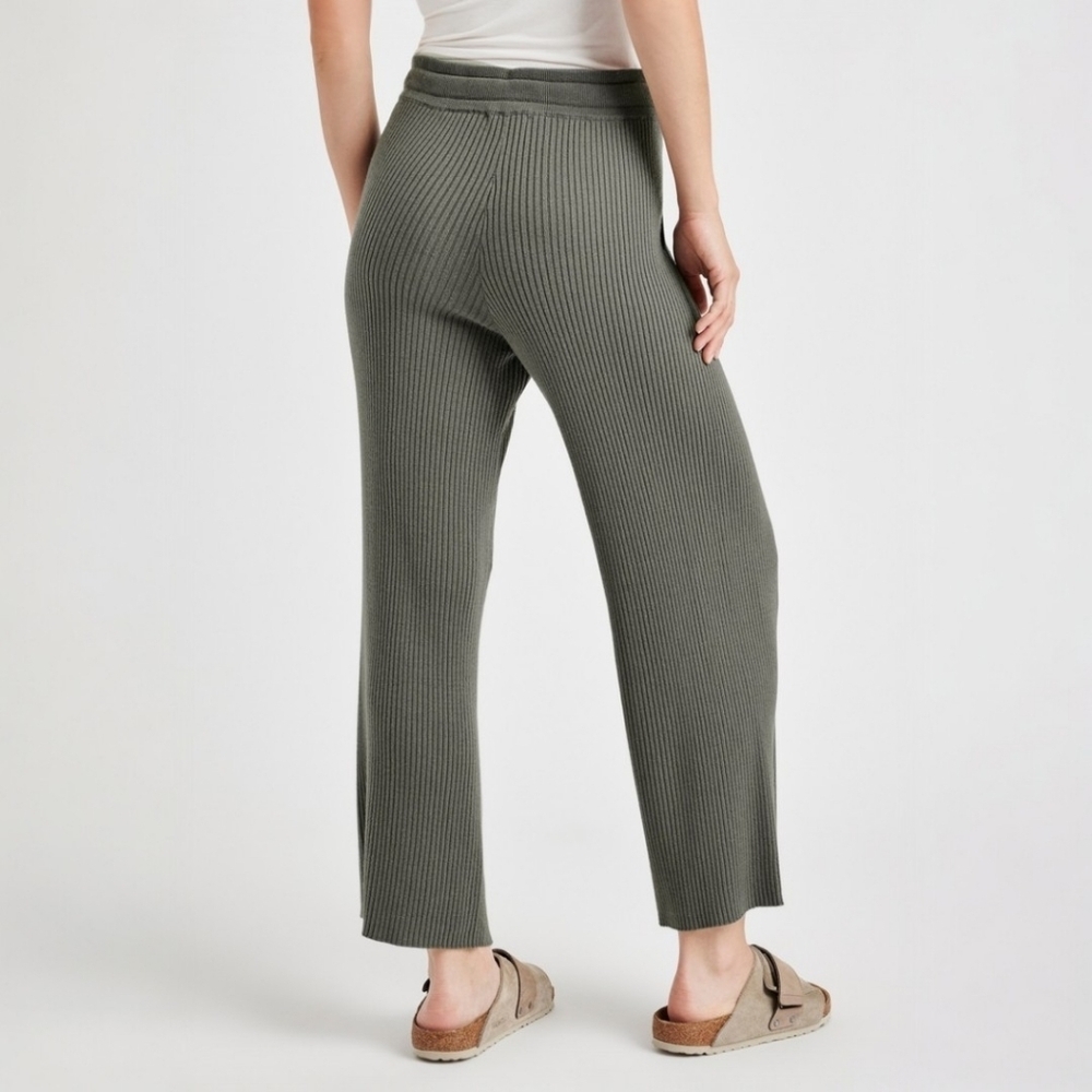 Splendid Rib Wide Leg Crop Pant In Soft Vintage Olive Branch, XL, - Picture 3 of 11